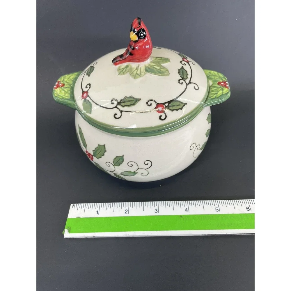 Temptations Soup & Sandwich Plate Set Christmas Cardinal Holly Berry‎ Covered